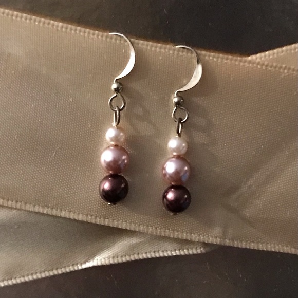 Cream/Tan/Bronze Pearl Bead Earrings - Picture 3 of 8